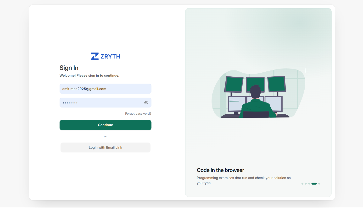 [Sign in: password or a one-time email link]